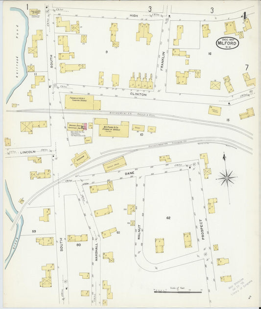 Sanborn Fire Insurance Map from Milford, Hillsborough County, New Hampshire (1907), Sheet #0004 - Historic Sanborn Fire Insurance Map Print, vintage old map wall art, antique decor, genealogy gift, New Hampshire New Hampshire map