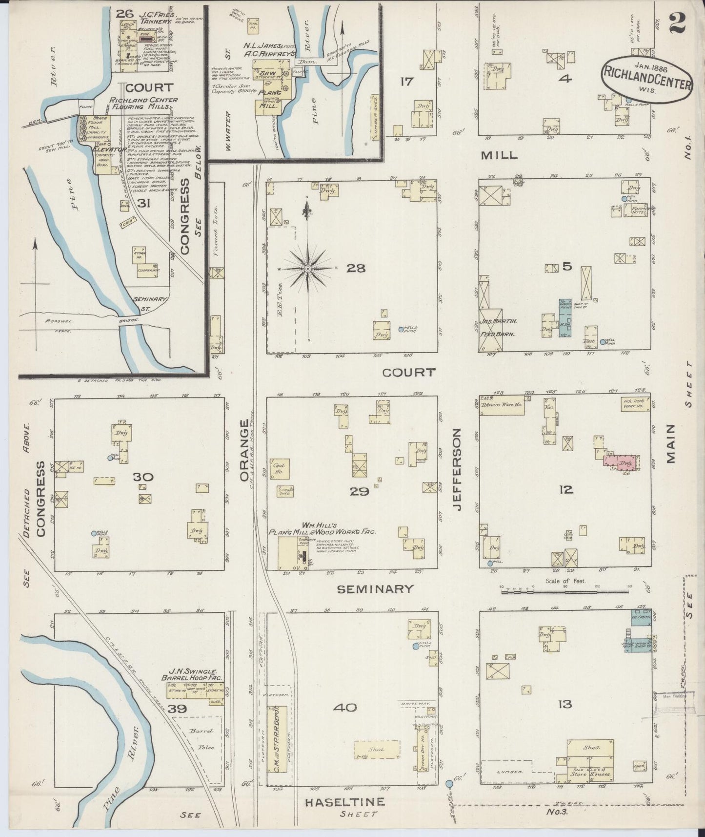 Sanborn Fire Insurance Map from Richland Center, Richland County, Wisconsin (1883), Sheet #0002 - Historic Sanborn Fire Insurance Map Print, vintage old map wall art, antique decor, genealogy gift, Wisconsin Wisconsin map