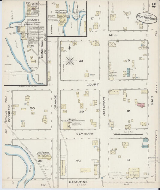Sanborn Fire Insurance Map from Richland Center, Richland County, Wisconsin (1883), Sheet #0002 - Historic Sanborn Fire Insurance Map Print, vintage old map wall art, antique decor, genealogy gift, Wisconsin Wisconsin map