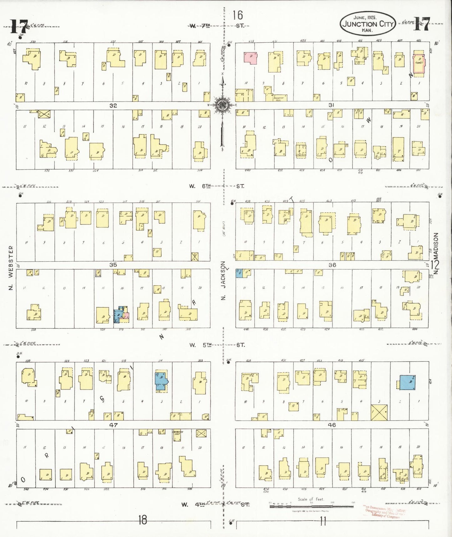 Sanborn Fire Insurance Map from Junction City, Geary County, Kansas (1925), Sheet #0017 - Historic Sanborn Fire Insurance Map Print, vintage old map wall art, antique decor, genealogy gift, Kansas Kansas map