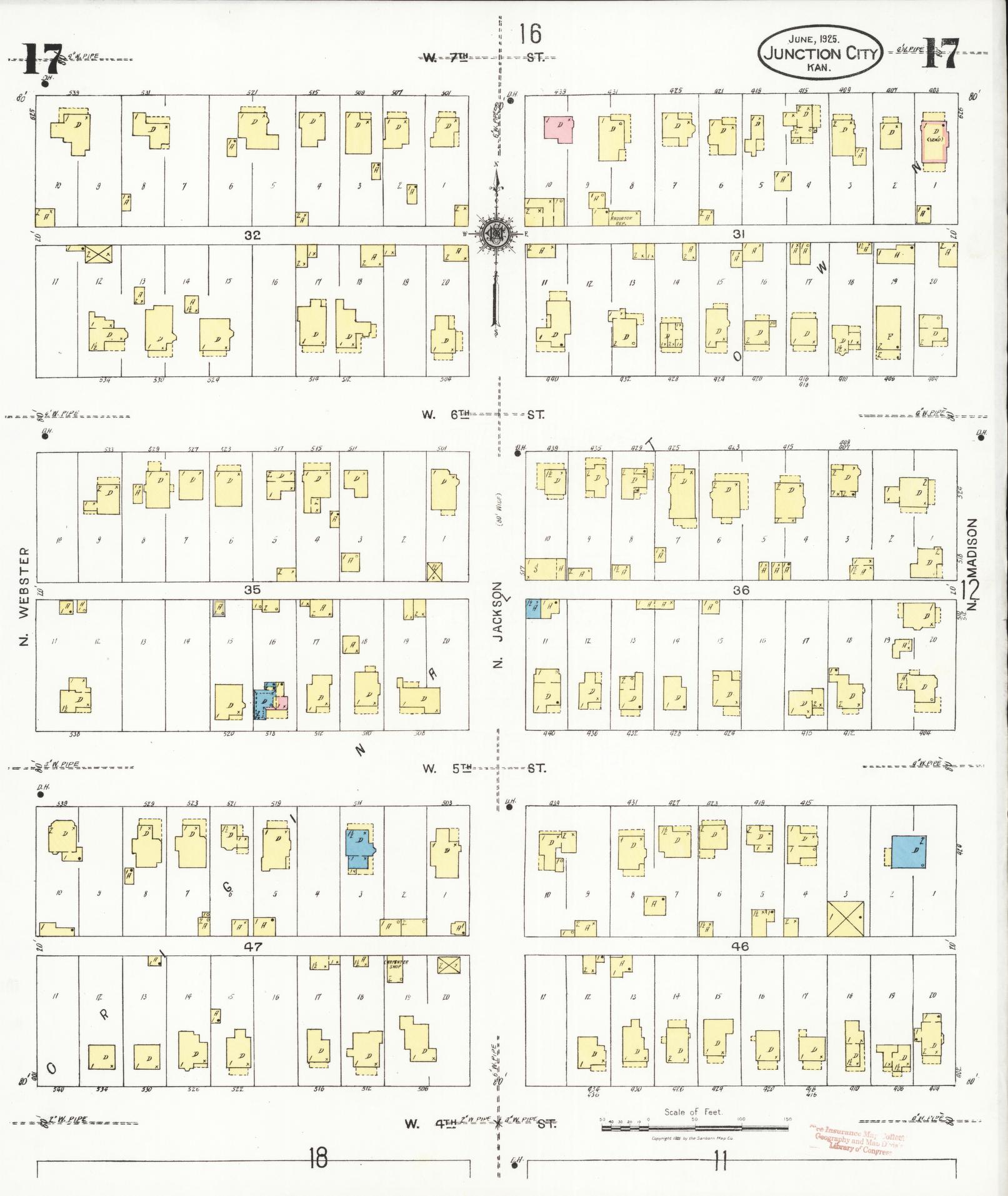 Sanborn Fire Insurance Map from Junction City, Geary County, Kansas (1925), Sheet #0017 - Historic Sanborn Fire Insurance Map Print, vintage old map wall art, antique decor, genealogy gift, Kansas Kansas map
