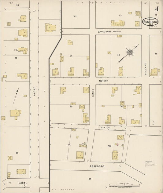 Sanborn Fire Insurance Map from Roseboro, Sampson County, North Carolina (1922), Sheet #0004 - Historic Sanborn Fire Insurance Map Print, vintage old map wall art, antique decor, genealogy gift, North Carolina North Carolina map
