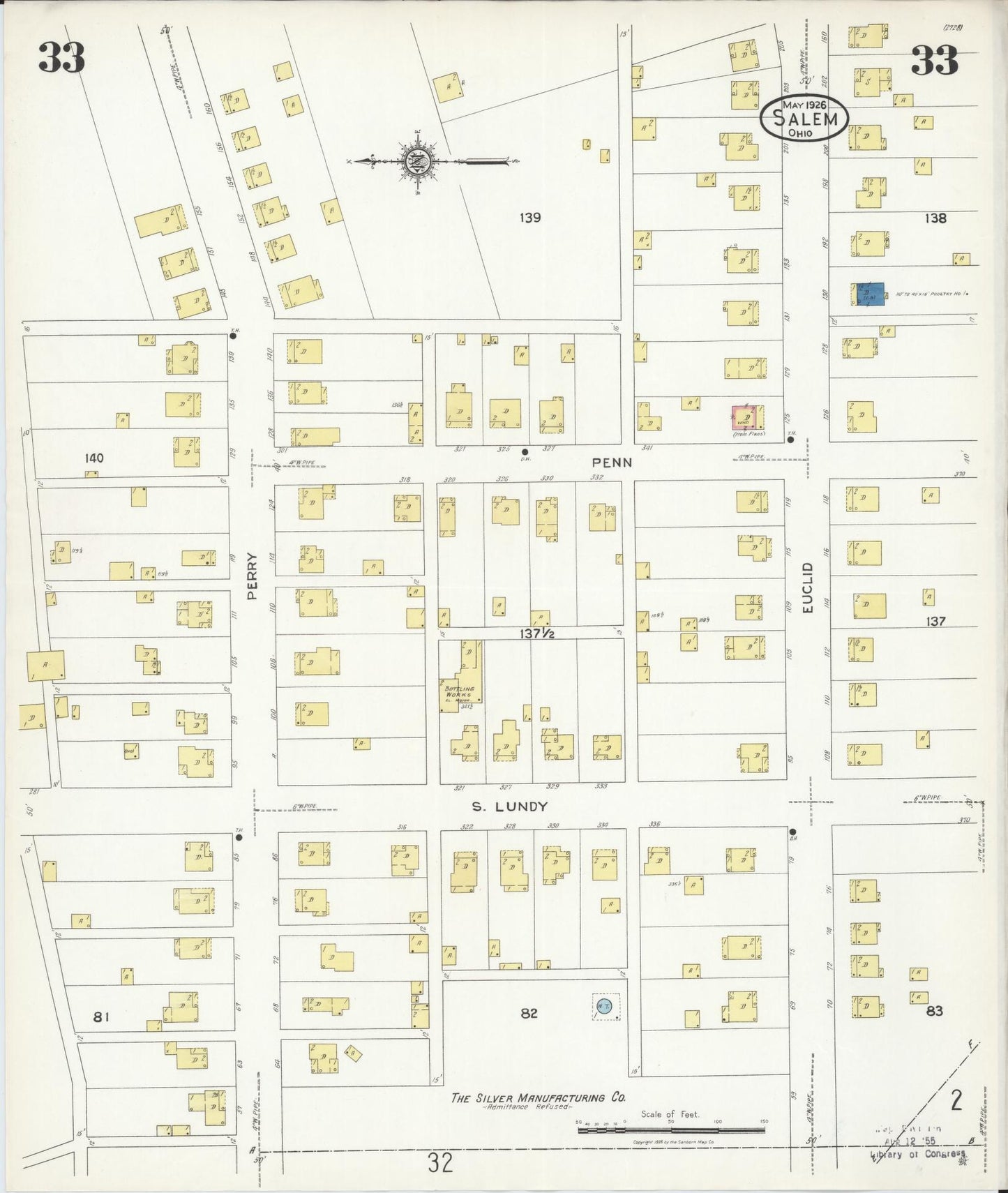 Sanborn Fire Insurance Map from Salem, Columbiana County, Ohio (1926), Sheet #0033 - Historic Sanborn Fire Insurance Map Print, vintage old map wall art, antique decor, genealogy gift, Ohio Ohio map