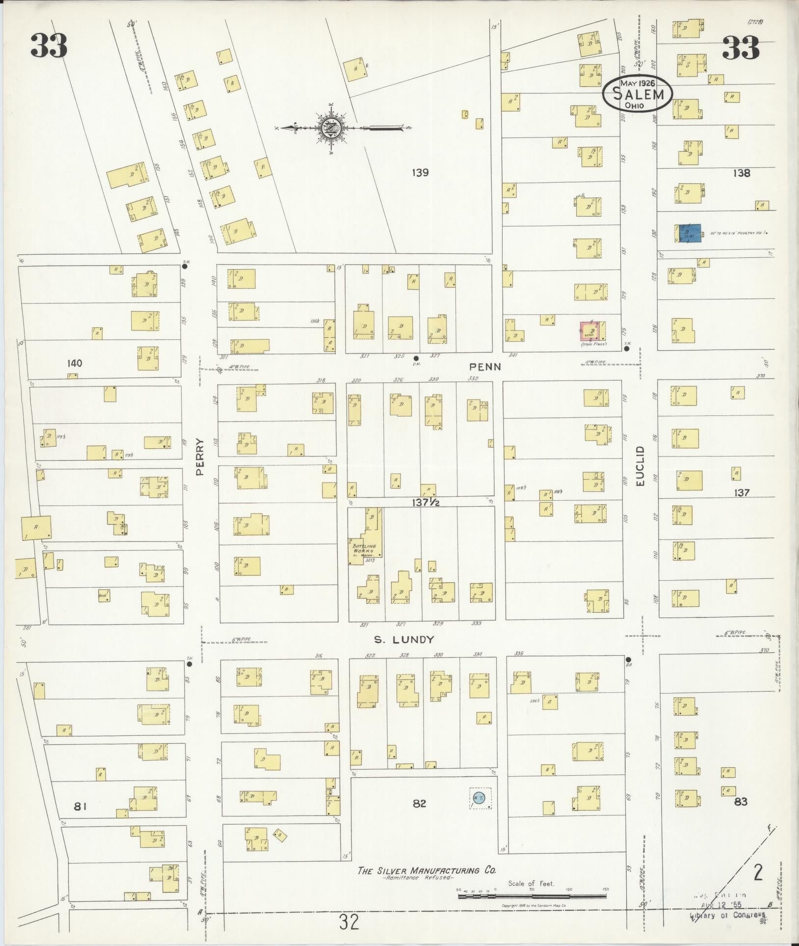 Sanborn Fire Insurance Map from Salem, Columbiana County, Ohio (1926), Sheet #0033 - Historic Sanborn Fire Insurance Map Print, vintage old map wall art, antique decor, genealogy gift, Ohio Ohio map