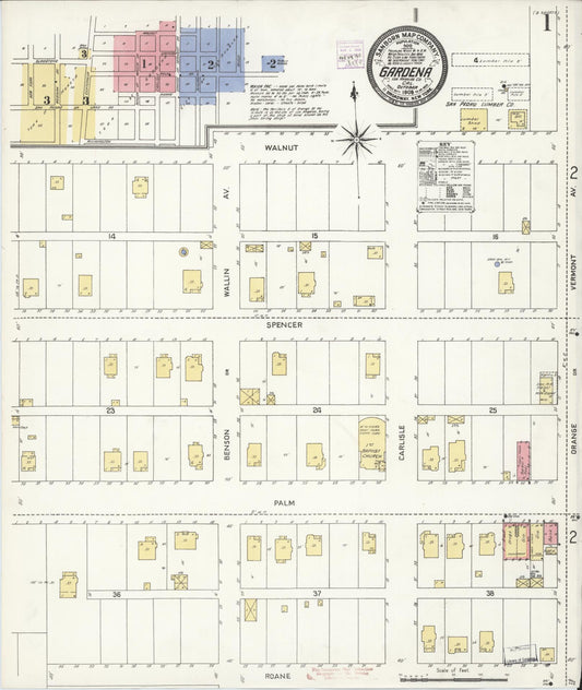 Sanborn Fire Insurance Map from Gardena, Los Angeles County, California (1908), Sheet #0001 - Complete Map Set gallery image, historic Sanborn map, vintage wall art, California California