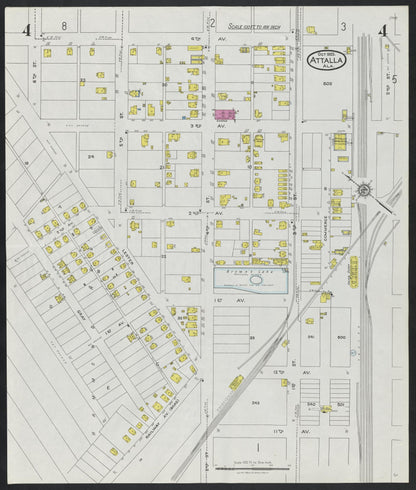 Sanborn Fire Insurance Map from Attalla, Etowah County, Alabama (1925), Sheet #0004 - Complete Map Set gallery image, historic Sanborn map, vintage wall art, Alabama Alabama