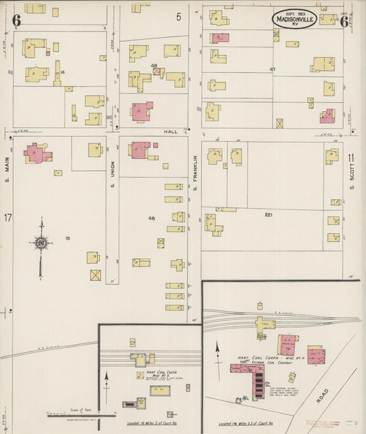 Sanborn Fire Insurance Map from Madisonville, Hopkins County, Kentucky (1923), Sheet #0006 - Historic Sanborn Fire Insurance Map Print, vintage old map wall art, antique decor, genealogy gift, Kentucky Kentucky map