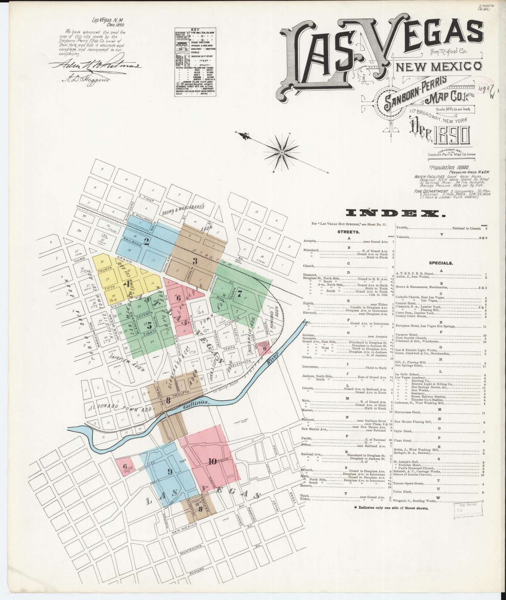 Sanborn Fire Insurance Map from Las Vegas, San Miguel County, New Mexico. (1890) – Historic Sanborn Fire Insurance Map Print