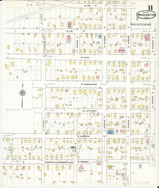 Sanborn Fire Insurance Map from Washington, Washington County, Iowa (1917), Sheet #0011 - Historic Sanborn Fire Insurance Map Print, vintage old map wall art