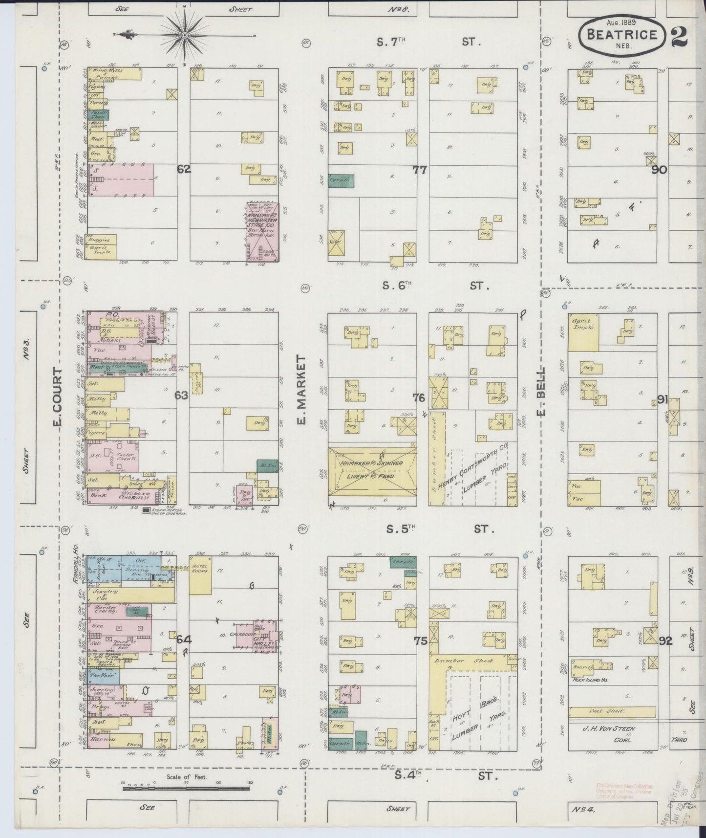 Sanborn Fire Insurance Map from Beatrice, Gage County, Nebraska (1889), Sheet #0002 - Complete Map Set gallery image, historic Sanborn map, vintage wall art, Nebraska Nebraska