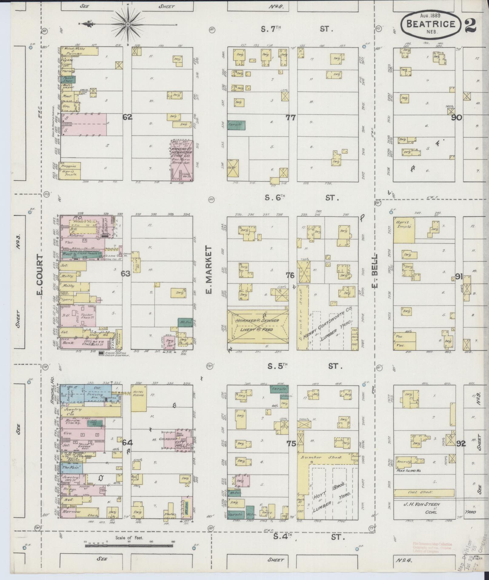 Sanborn Fire Insurance Map from Beatrice, Gage County, Nebraska (1889), Sheet #0002 - Complete Map Set gallery image, historic Sanborn map, vintage wall art, Nebraska Nebraska