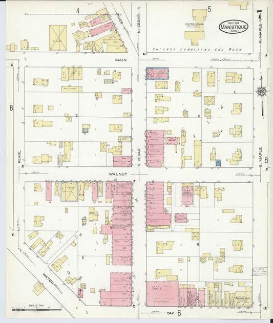 Sanborn Fire Insurance Map from Manistique, Schoolcraft County, Michigan (1914), Sheet #0007 - Historic Sanborn Fire Insurance Map Print, vintage old map wall art, antique decor, genealogy gift, Michigan Michigan map
