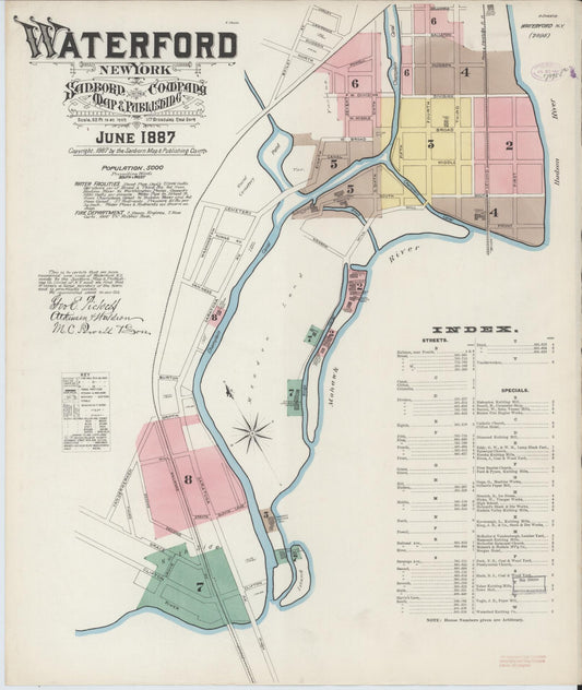 Sanborn Fire Insurance Map from Waterford, Saratoga County, New York (1887), Sheet #0001 - Historic Sanborn Fire Insurance Map Print, vintage old map wall art, antique decor, genealogy gift, New York New York map
