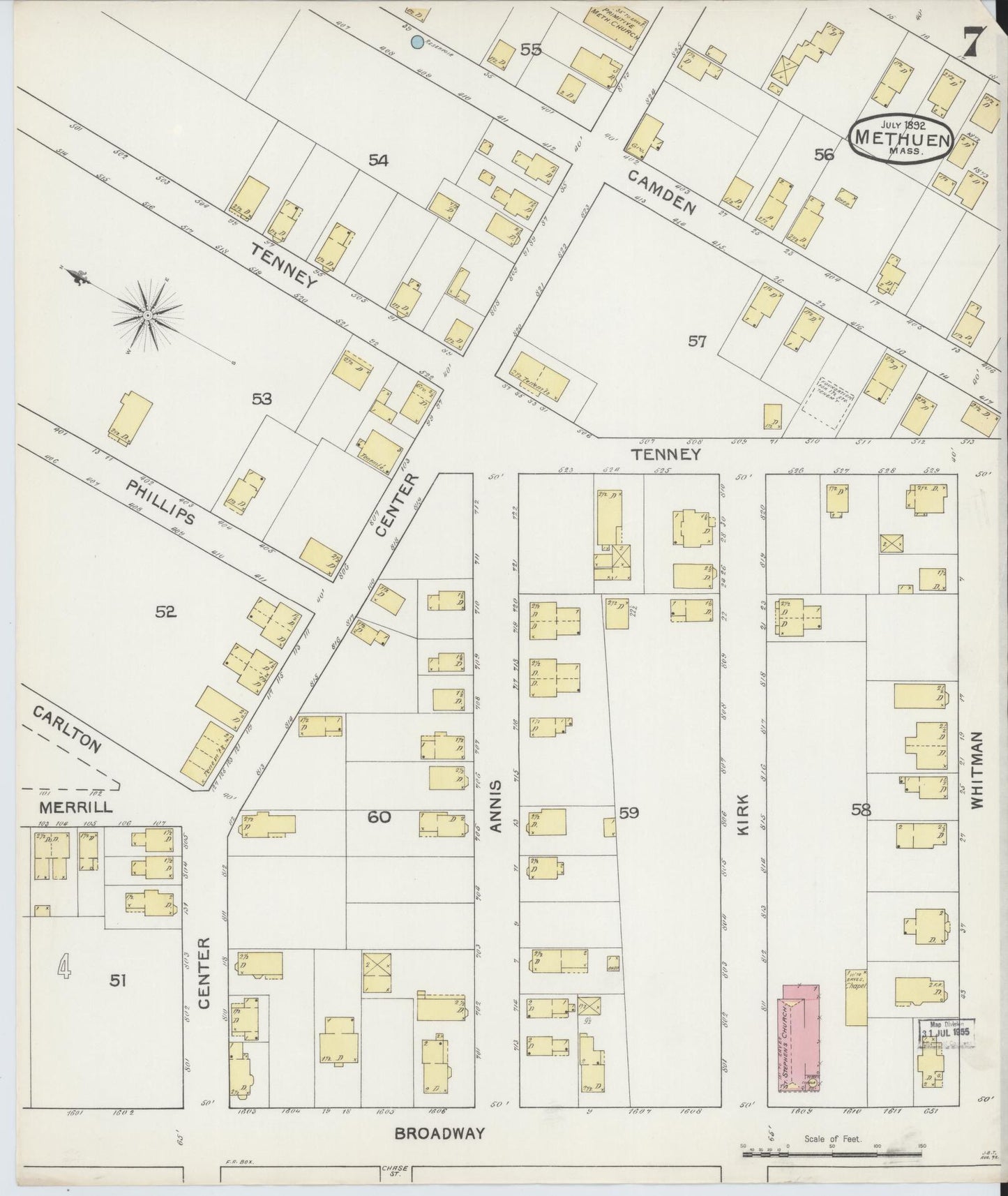 Sanborn Fire Insurance Map from Methuen, Essex County, Massachusetts (1892), Sheet #0007 - Complete Map Set gallery image, historic Sanborn map, vintage wall art, Massachusetts Massachusetts