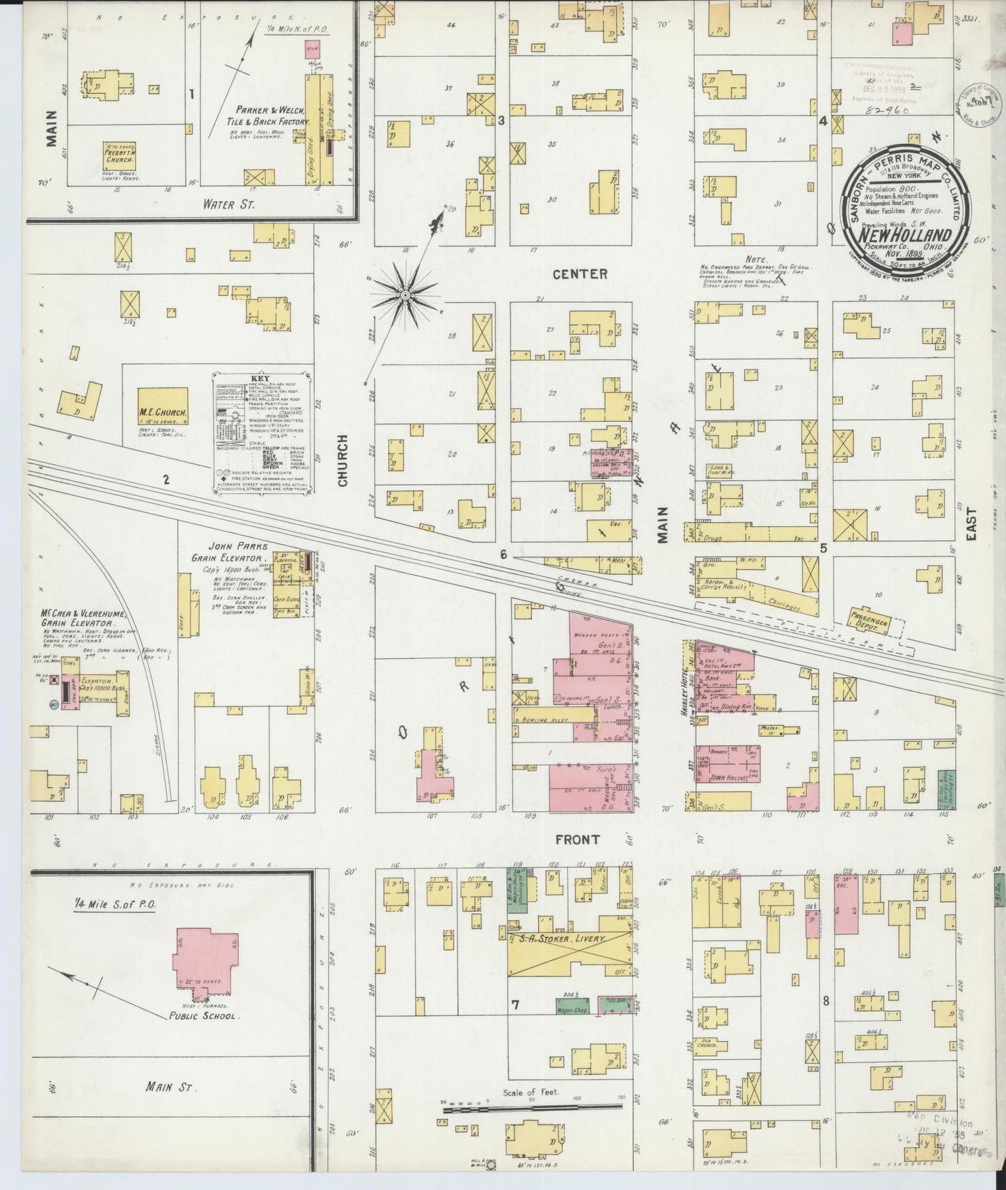 Sanborn Fire Insurance Map from New Holland, Pickaway County, Ohio (1899), Sheet #0001 - Historic Sanborn Fire Insurance Map Print, vintage old map wall art, antique decor, genealogy gift, Ohio Ohio map
