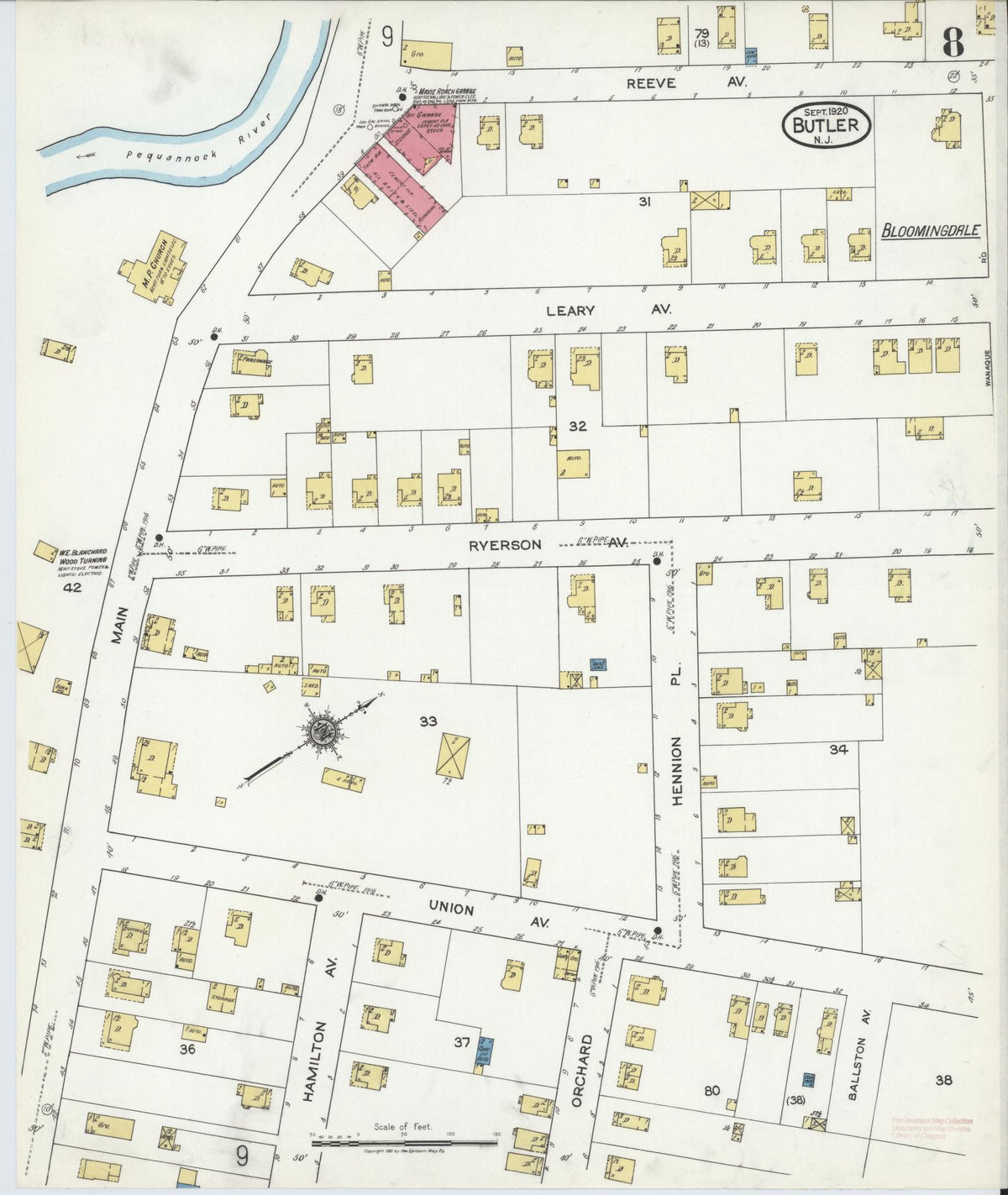 Sanborn Fire Insurance Map from Butler, Morris County, New Jersey (1920), Sheet #0008 - Complete Map Set gallery image, historic Sanborn map, vintage wall art, New Jersey New Jersey