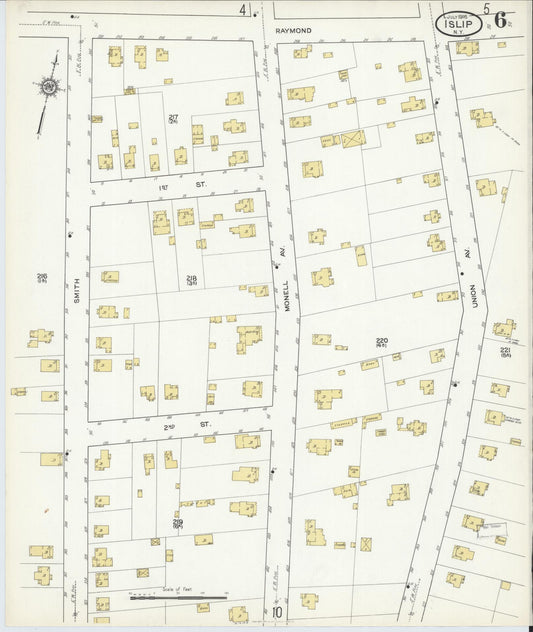 Sanborn Fire Insurance Map from Islip, Suffolk County, New York (1916), Sheet #0006 - Historic Sanborn Fire Insurance Map Print, vintage old map wall art, antique decor, genealogy gift, New York New York map