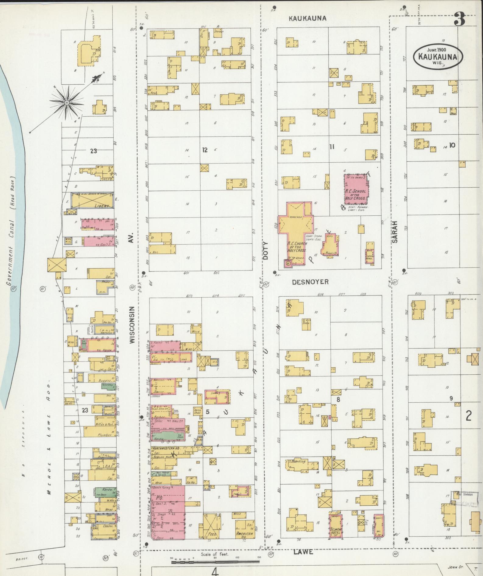 Sanborn Fire Insurance Map from Kaukauna, Outagamie County, Wisconsin (1900), Sheet #0003 - Complete Map Set gallery image, historic Sanborn map, vintage wall art, Wisconsin Wisconsin