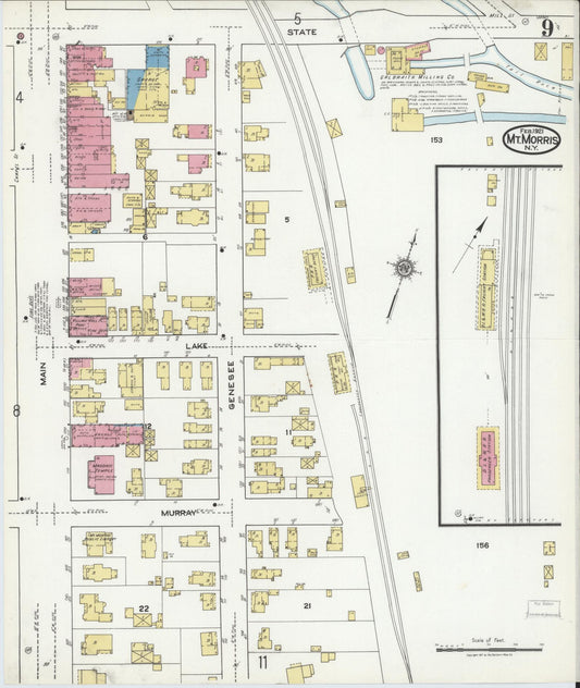 Sanborn Fire Insurance Map from Mount Morris, Livingston County, New York (1921), Sheet #0009 - Historic Sanborn Fire Insurance Map Print, vintage old map wall art, antique decor, genealogy gift, New York New York map