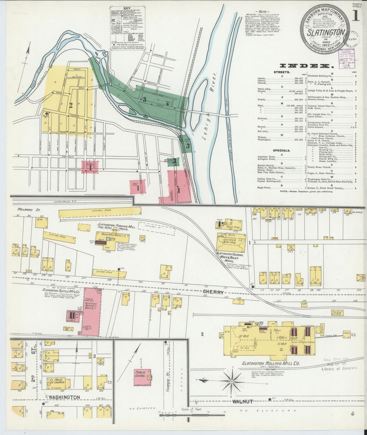 Sanborn Fire Insurance Map from Slatington, Lehigh County, Pennsylvania (1902), Sheet #0001 - Historic Sanborn Fire Insurance Map Print, vintage old map wall art, antique decor, genealogy gift, Pennsylvania Pennsylvania map