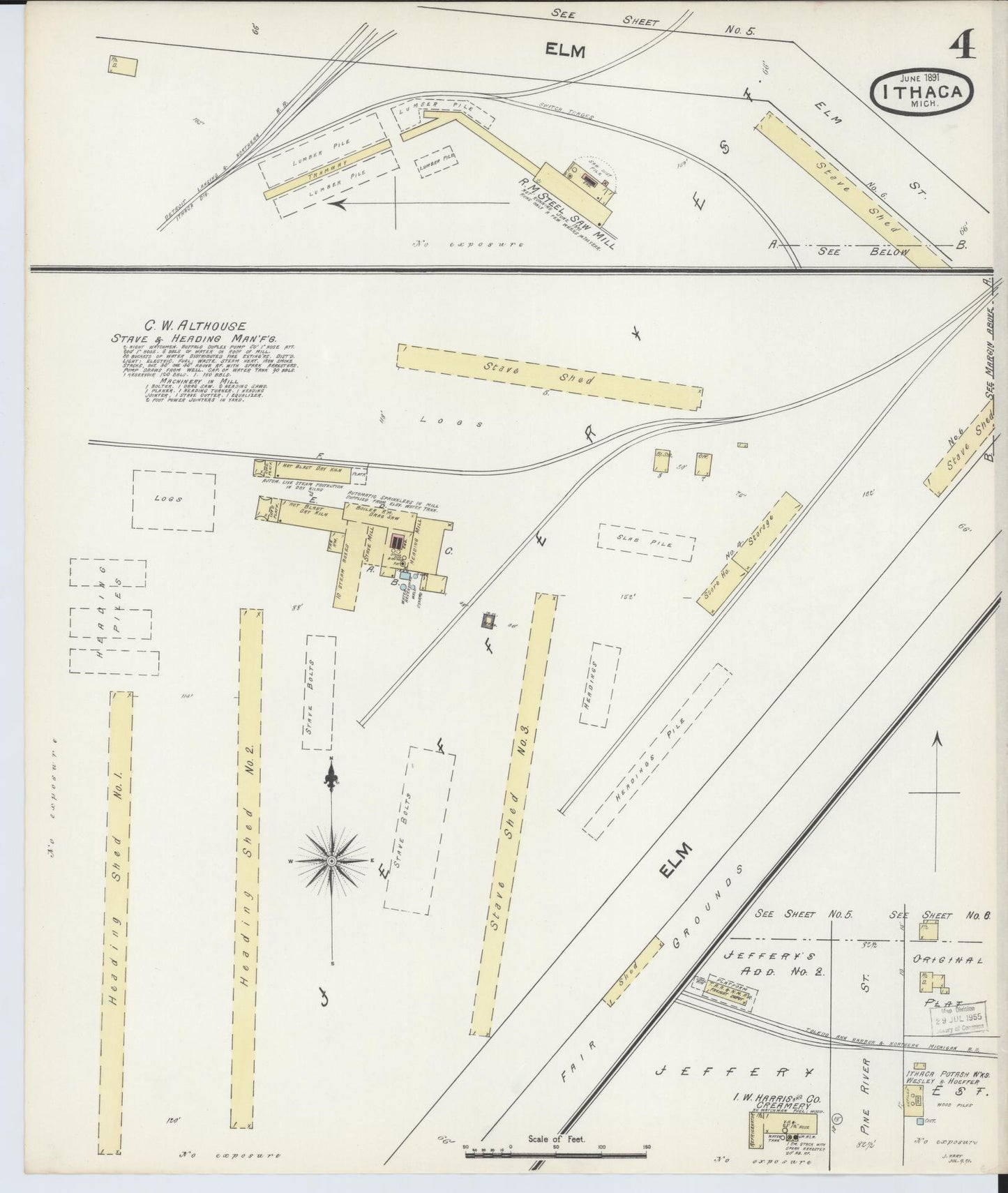 Sanborn Fire Insurance Map from Ithaca, Gratiot County, Michigan (1891), Sheet #0004 - Complete Map Set gallery image, historic Sanborn map, vintage wall art, Michigan Michigan
