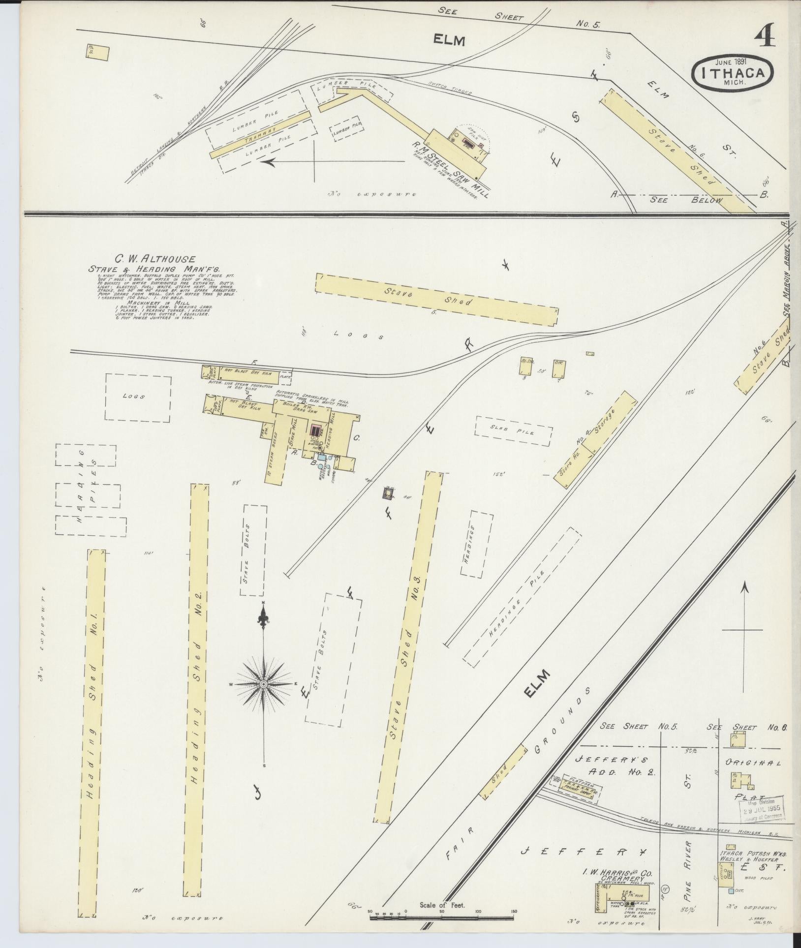 Sanborn Fire Insurance Map from Ithaca, Gratiot County, Michigan (1891), Sheet #0004 - Complete Map Set gallery image, historic Sanborn map, vintage wall art, Michigan Michigan