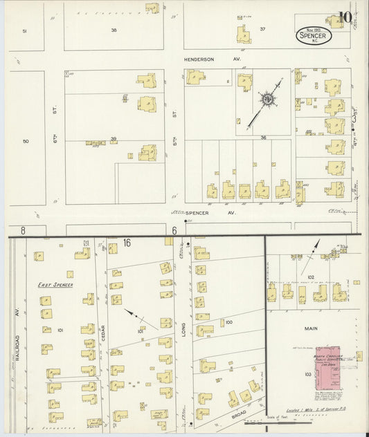 Sanborn Fire Insurance Map from Spencer, Rowan County, North Carolina (1913), Sheet #0010 - Historic Sanborn Fire Insurance Map Print, vintage old map wall art, antique decor, genealogy gift, North Carolina North Carolina map