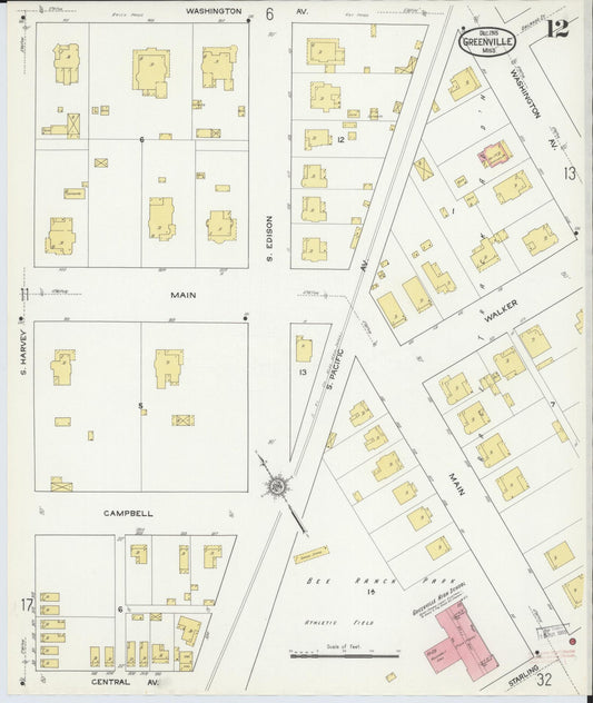 Sanborn Fire Insurance Map from Greenville, Washington County, Mississippi (1915), Sheet #0012 - Historic Sanborn Fire Insurance Map Print, vintage old map wall art, antique decor, genealogy gift, Mississippi Mississippi map