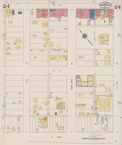 Sanborn Fire Insurance Map from Burbank, Los Angeles County, California (1923), Sheet #0024 - Historic Sanborn Fire Insurance Map Print, vintage old map wall art, antique decor, genealogy gift, California California map