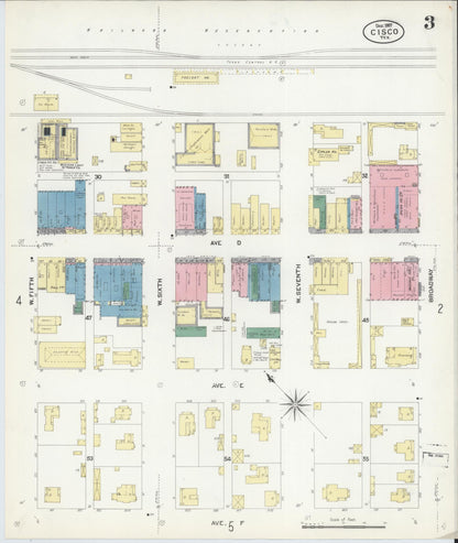 Sanborn Fire Insurance Map from Cisco, Eastland County, Texas (1907), Sheet #0003 - Complete Map Set gallery image, historic Sanborn map, vintage wall art, Texas Texas