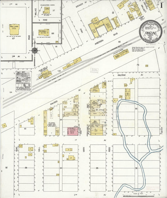 Sanborn Fire Insurance Map from Ringling, Meagher County, Montana (1921), Sheet #0001 - Historic Sanborn Fire Insurance Map Print, vintage old map wall art, antique decor, genealogy gift, Montana Montana map