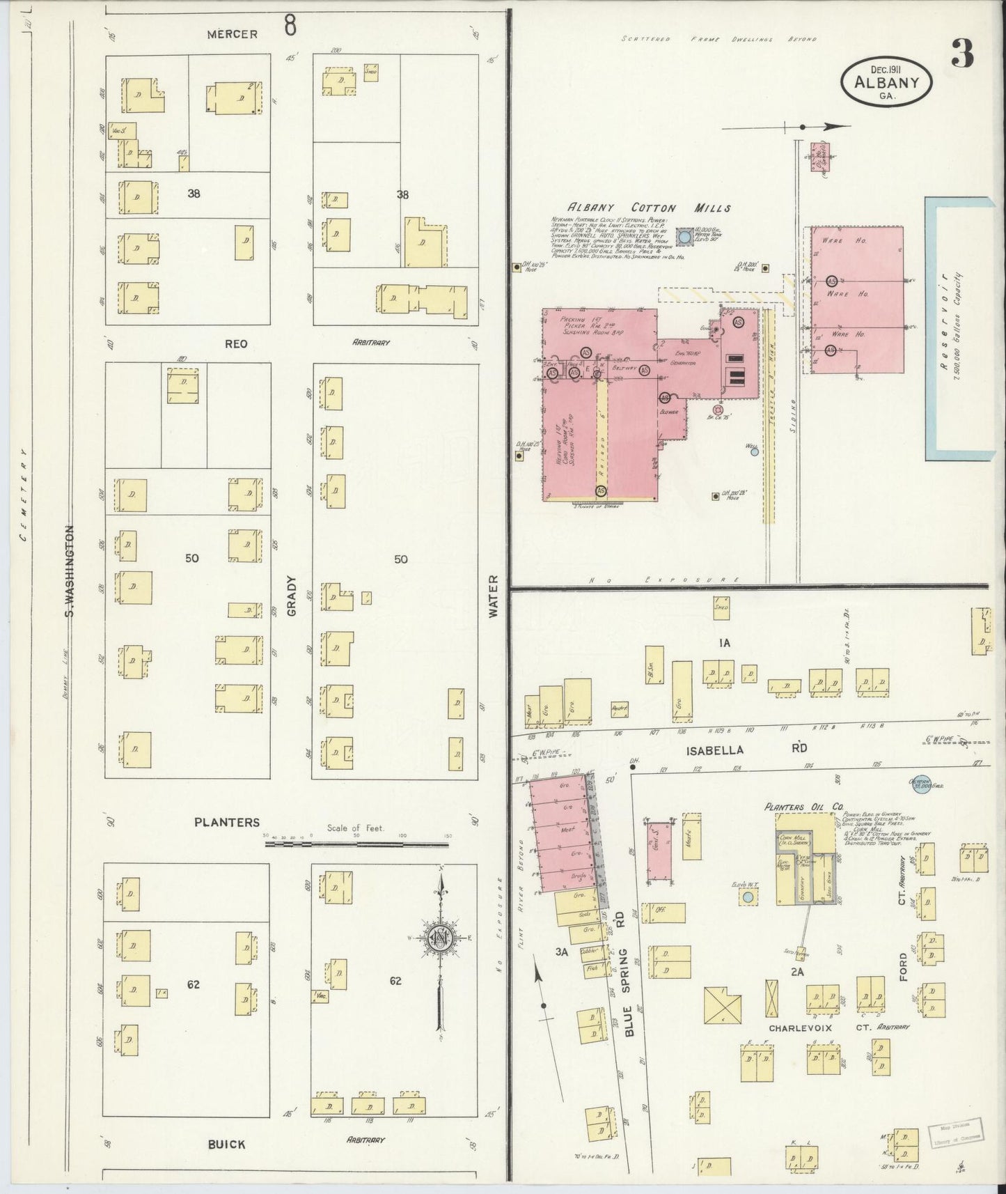 Sanborn Fire Insurance Map from Albany, Dougherty County, Georgia (1911), Sheet #0003 - Complete Map Set gallery image, historic Sanborn map, vintage wall art, Georgia Georgia