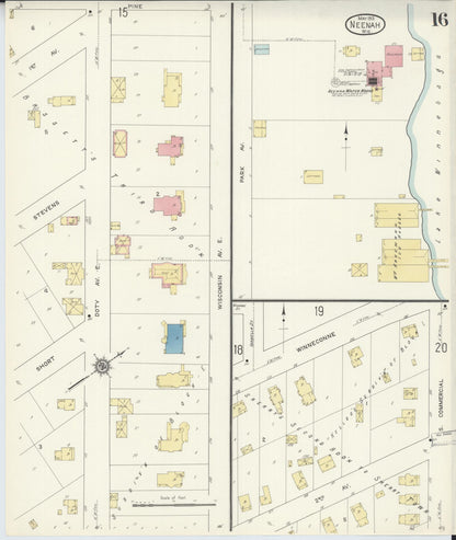 Sanborn Fire Insurance Map from Neenah, Winnebago County, Wisconsin (1913), Sheet #0016 - Historic Sanborn Fire Insurance Map Print, vintage old map wall art, antique decor, genealogy gift, Wisconsin Wisconsin map