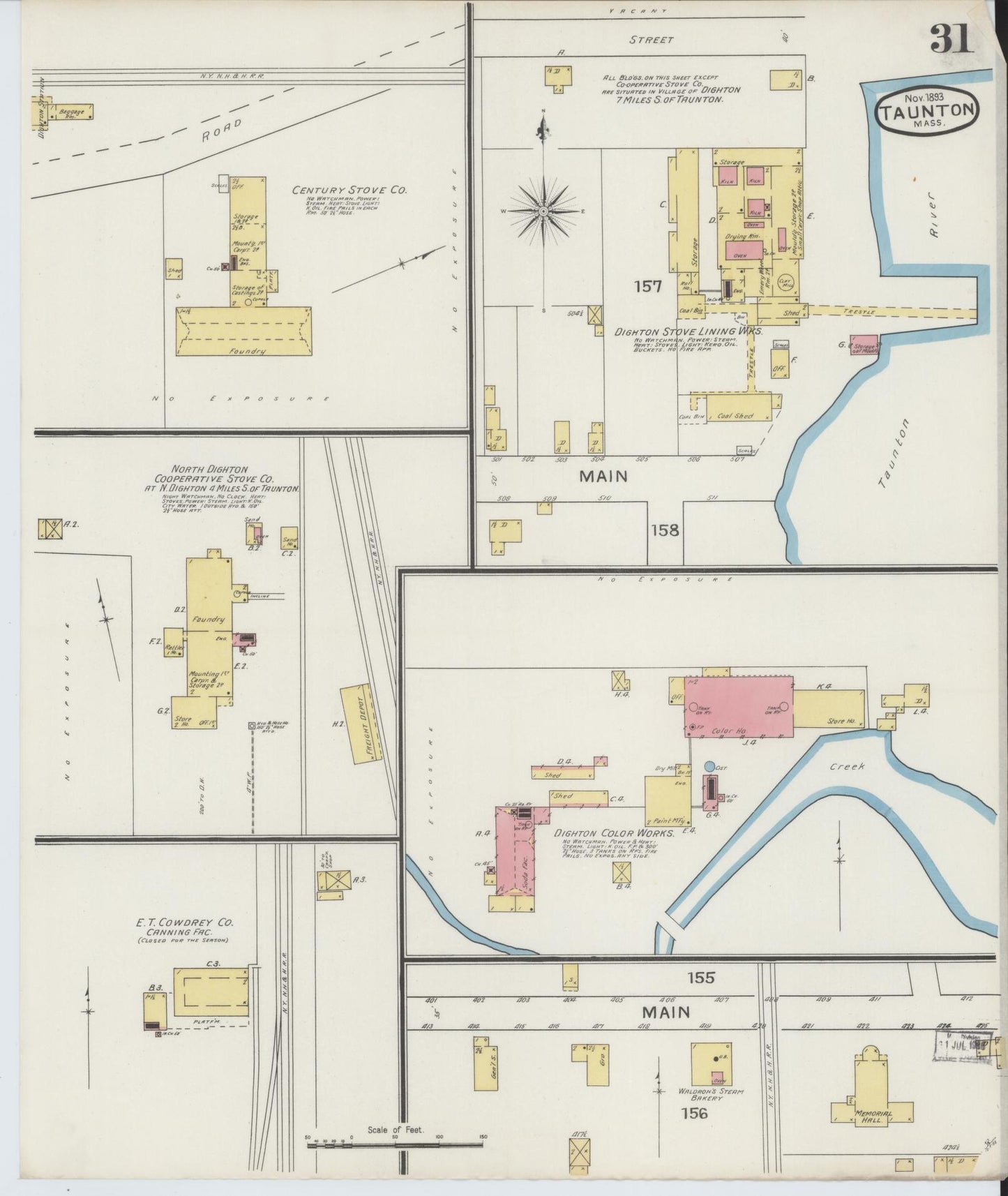 Sanborn Fire Insurance Map from Taunton, Bristol County, Massachusetts (1893), Sheet #0031 - Complete Map Set gallery image, historic Sanborn map, vintage wall art, Massachusetts Massachusetts