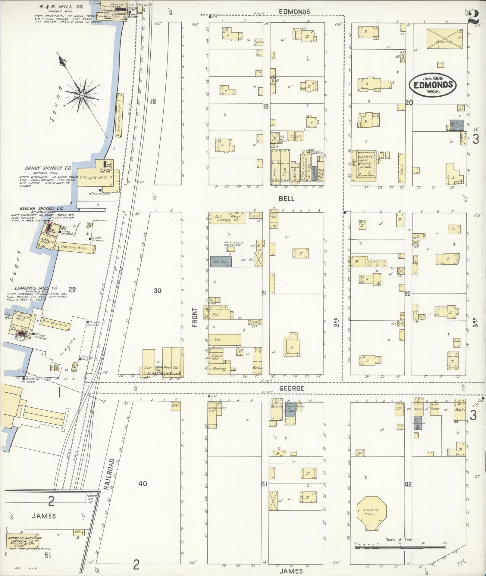 Sanborn Fire Insurance Map from Edmunds, Snohomish County, Washington (1909), Sheet #0002 - Historic Sanborn Fire Insurance Map Print, vintage old map wall art, antique decor, genealogy gift, Washington Washington map