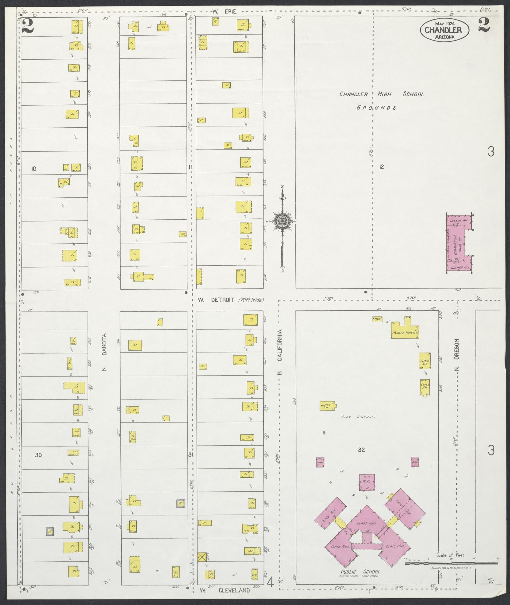 Sanborn Fire Insurance Map from Chandler, Maricopa County, Arizona (1924), Sheet #0002 - Complete Map Set gallery image, historic Sanborn map, vintage wall art, Arizona Arizona