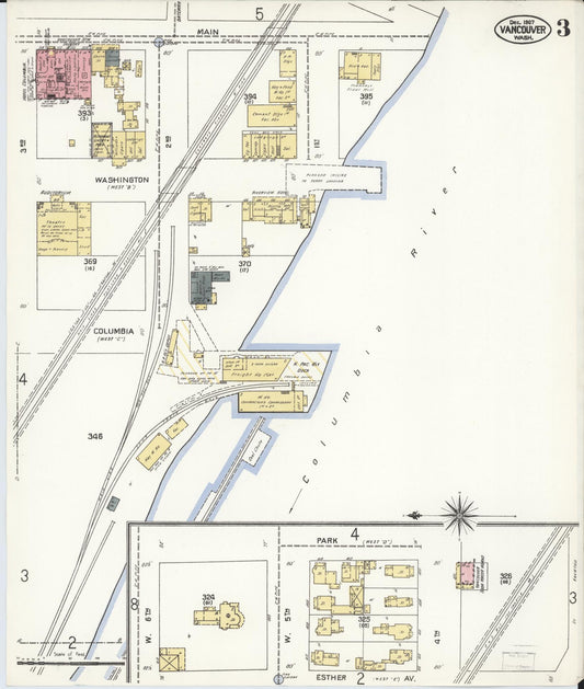 Sanborn Fire Insurance Map from Vancouver, Clark County, Washington (1907), Sheet #0003 - Historic Sanborn Fire Insurance Map Print, vintage old map wall art, antique decor, genealogy gift, Washington Washington map