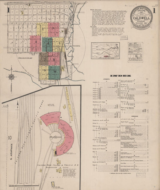 Sanborn Fire Insurance Map from Caldwell, Sumner County, Kansas (1922), Sheet #0001 - Historic Sanborn Fire Insurance Map Print, vintage old map wall art, antique decor, genealogy gift, Kansas Kansas map