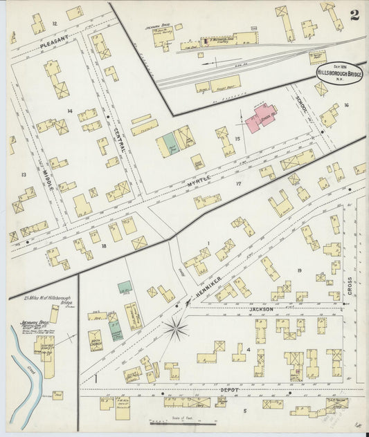 Sanborn Fire Insurance Map from Hillsborough Bridge, Hillsborough County, New Hampshire (1896), Sheet #0002 - Historic Sanborn Fire Insurance Map Print, vintage old map wall art, antique decor, genealogy gift, New Hampshire New Hampshire map