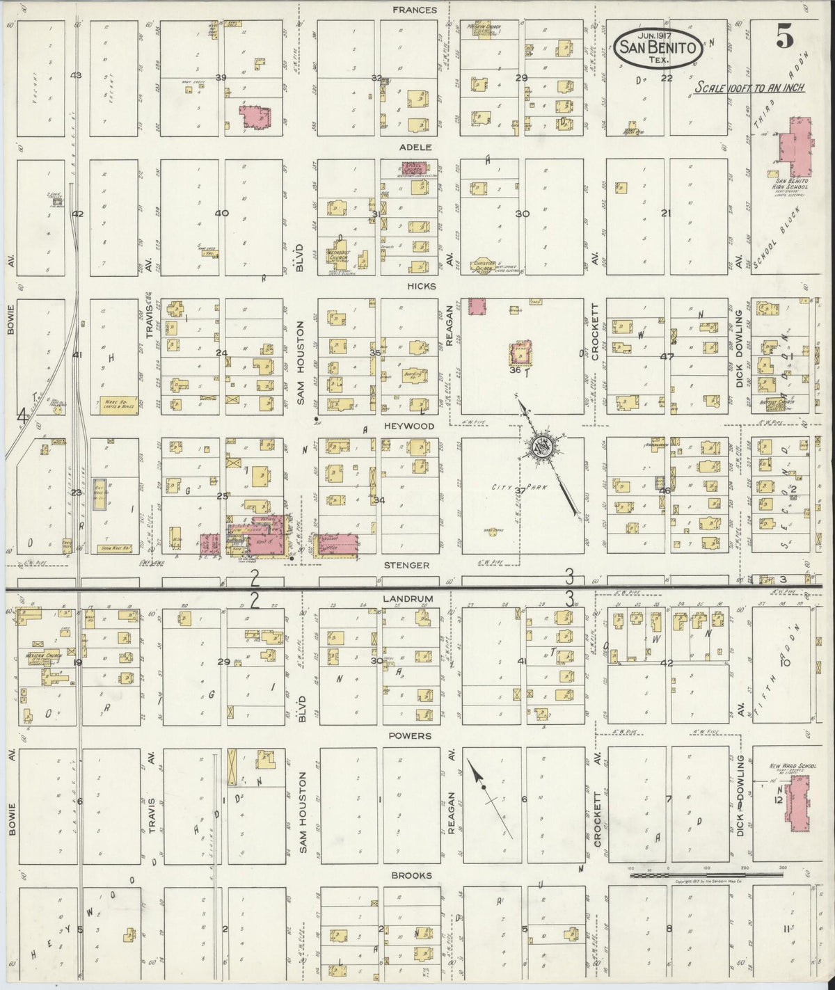 Sanborn Fire Insurance Map from San Benito, Cameron County, Texas (1917), Sheet #0005 - Historic Sanborn Fire Insurance Map Print, vintage old map wall art, antique decor, genealogy gift, Texas Texas map