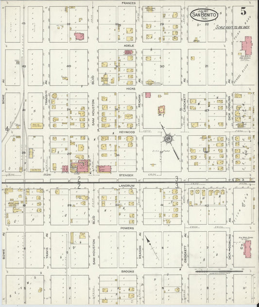Sanborn Fire Insurance Map from San Benito, Cameron County, Texas (1917), Sheet #0005 - Historic Sanborn Fire Insurance Map Print, vintage old map wall art, antique decor, genealogy gift, Texas Texas map
