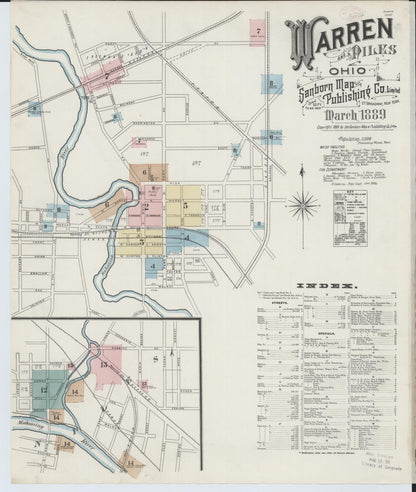 Sanborn Fire Insurance Map from Warren, Trumbull County, Ohio (1889), Sheet #0001 - Historic Sanborn Fire Insurance Map Print, vintage old map wall art, antique decor, genealogy gift, Ohio Ohio map