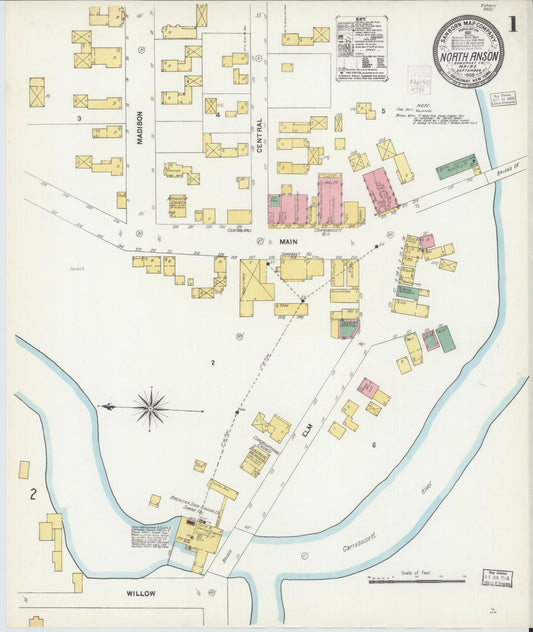 Sanborn Fire Insurance Map from North Anson, Somerset County, Maine (1903), Sheet #0001 - Historic Sanborn Fire Insurance Map Print, vintage old map wall art, antique decor, genealogy gift, Maine Maine map