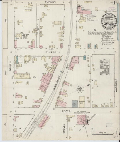 Sanborn Fire Insurance Map from Midway, Woodford County, Kentucky (1886), Sheet #0001 - Complete Map Set gallery image, historic Sanborn map, vintage wall art, Kentucky Kentucky