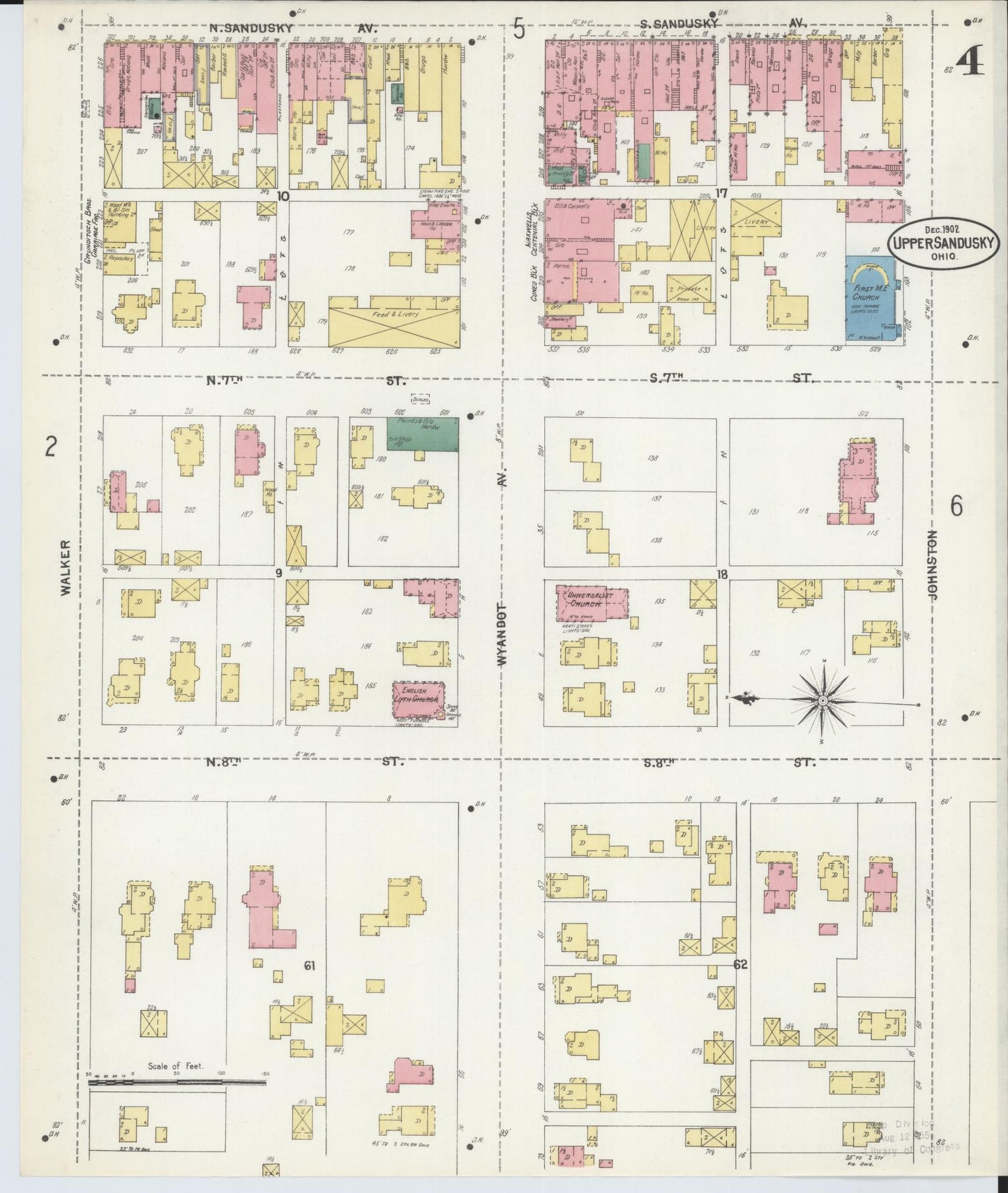 Sanborn Fire Insurance Map from Upper Sandusky, Wyandot County, Ohio (1902), Sheet #0004 - Historic Sanborn Fire Insurance Map Print, vintage old map wall art, antique decor, genealogy gift, Ohio Ohio map