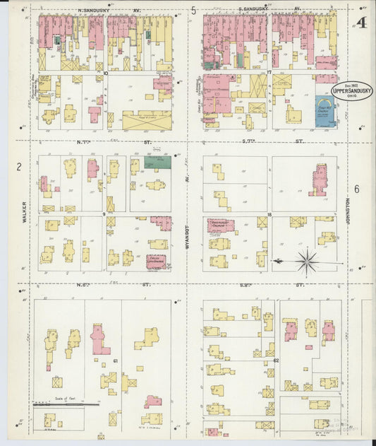Sanborn Fire Insurance Map from Upper Sandusky, Wyandot County, Ohio (1902), Sheet #0004 - Historic Sanborn Fire Insurance Map Print, vintage old map wall art, antique decor, genealogy gift, Ohio Ohio map