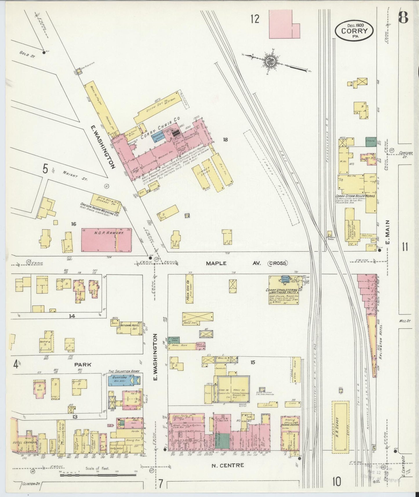 Sanborn Fire Insurance Map from Corry, Erie County, Pennsylvania (1909), Sheet #0008 - Historic Sanborn Fire Insurance Map Print, vintage old map wall art, antique decor, genealogy gift, Pennsylvania Pennsylvania map