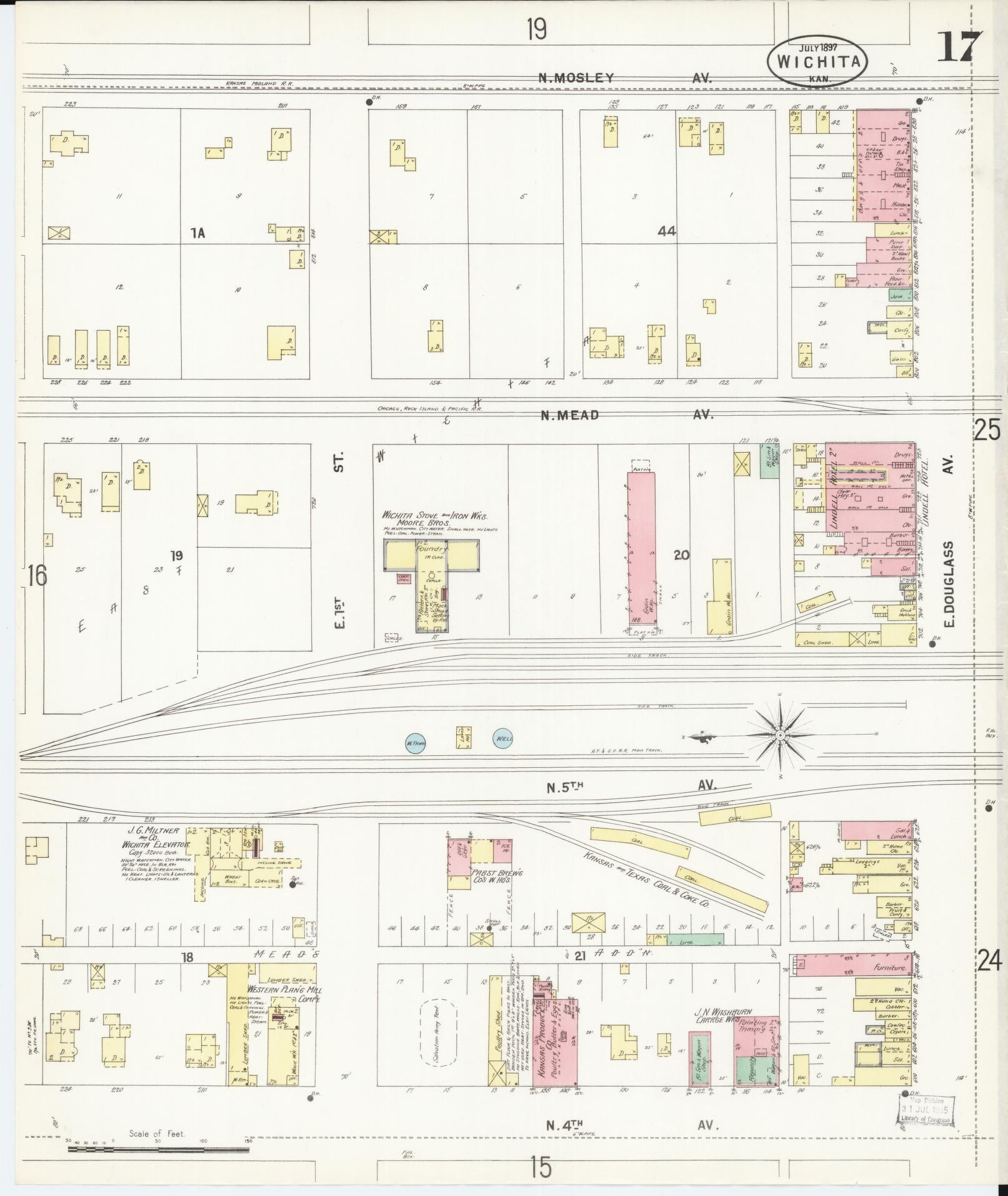 Sanborn Fire Insurance Map from Wichita, Sedgwick County, Kansas (1897), Sheet #0017 - Complete Map Set gallery image, historic Sanborn map, vintage wall art, Kansas Kansas