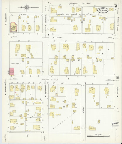 Sanborn Fire Insurance Map from Denton, Denton County, Texas (1912), Sheet #0005 - Historic Sanborn Fire Insurance Map Print, vintage old map wall art, antique decor, genealogy gift, Texas Texas map