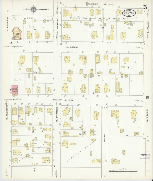 Sanborn Fire Insurance Map from Denton, Denton County, Texas (1912), Sheet #0005 - Historic Sanborn Fire Insurance Map Print, vintage old map wall art, antique decor, genealogy gift, Texas Texas map